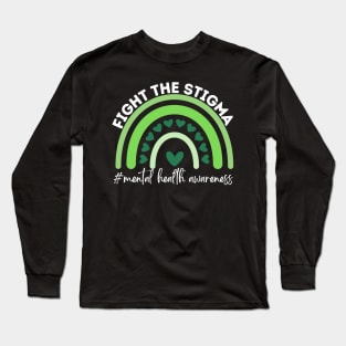 Fight The Stigma Green Boho Rainbow Ribbon Long Sleeve T-Shirt